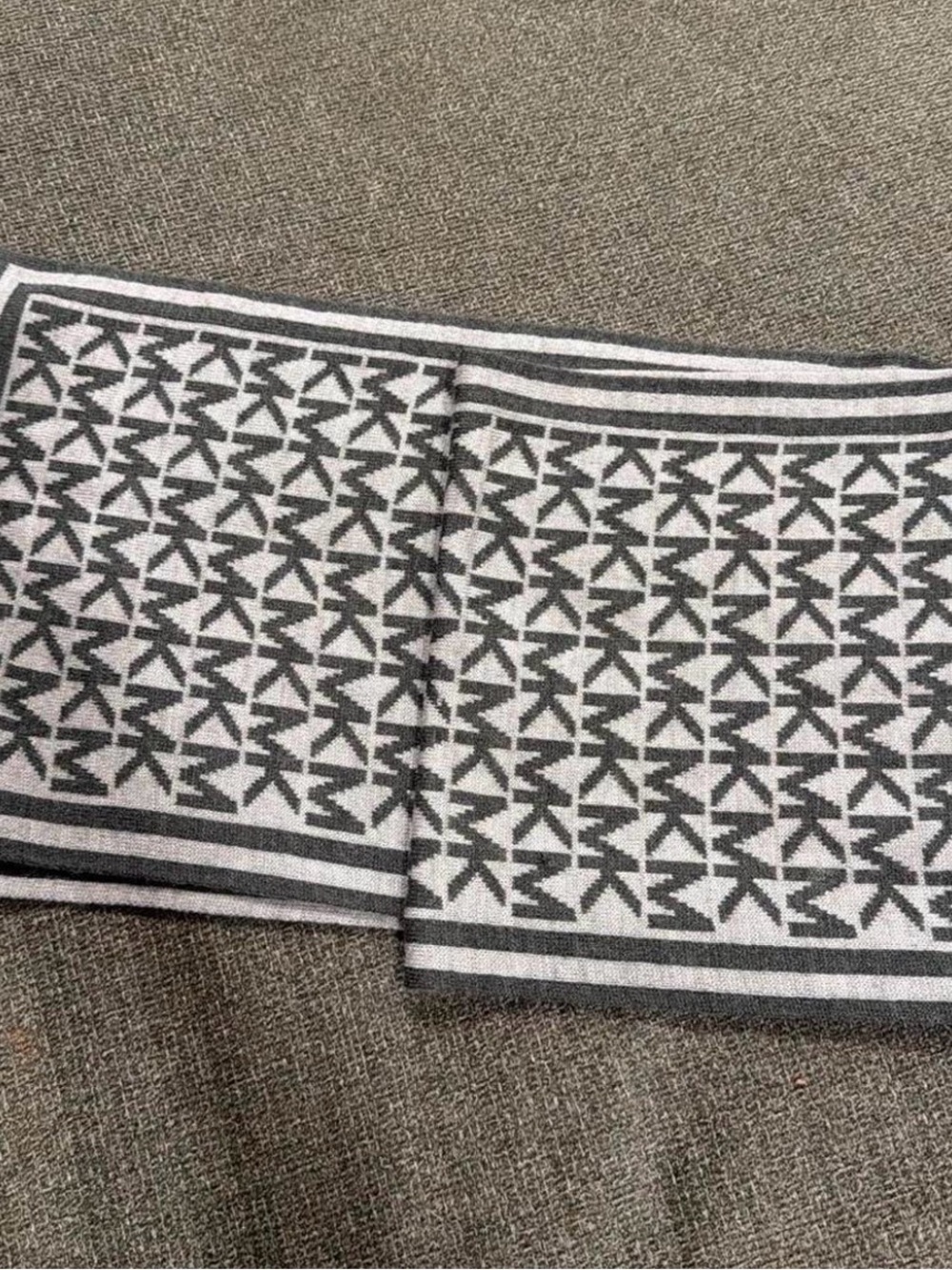 Michael Kors Grey and White MK Logo Knit Scarf